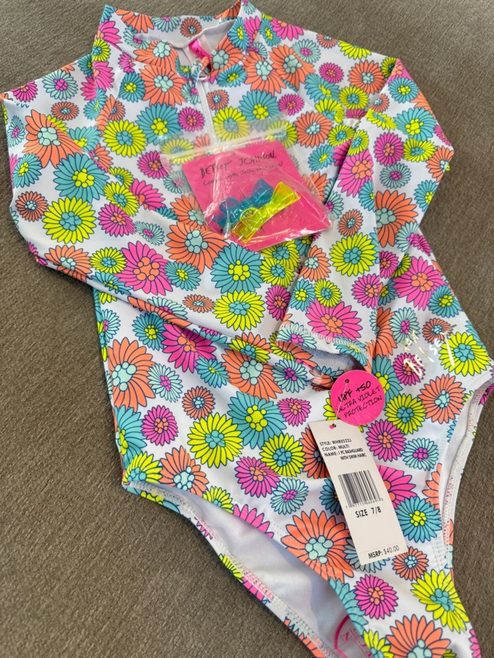 Betsey Johnson Kids One-Piece Swimsuit in Neon Pink Orange Yellow Blue Floral